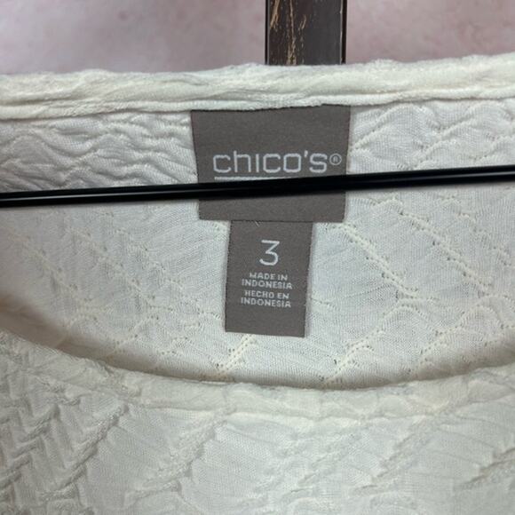 NWT CHICO'S textured bishop sleeve top size XL 3 cream minimalist neutrals shirt - Picture 3 of 5